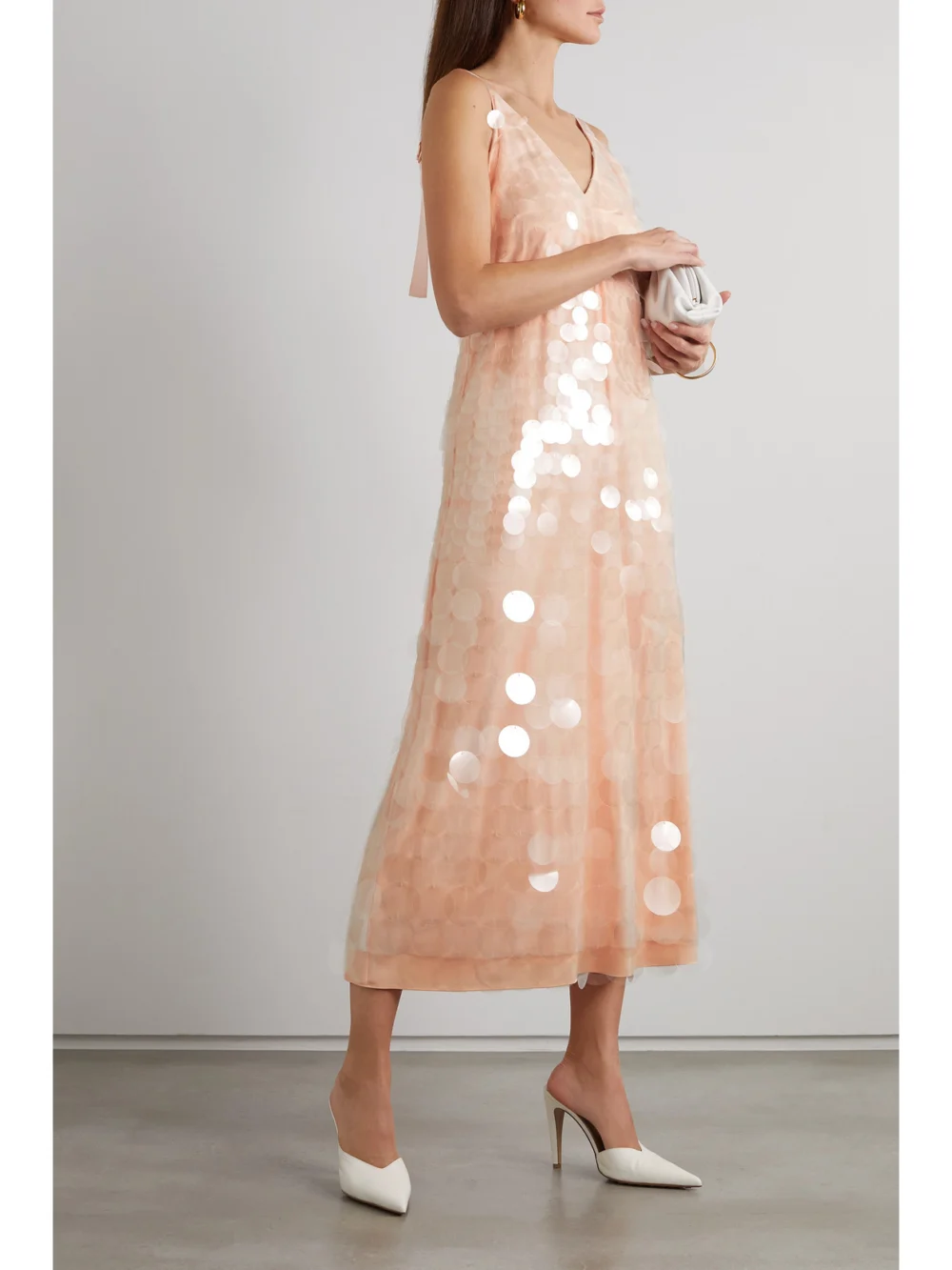 Simkhai Madysen Sequined Tulle Midi Dress, worn by a model