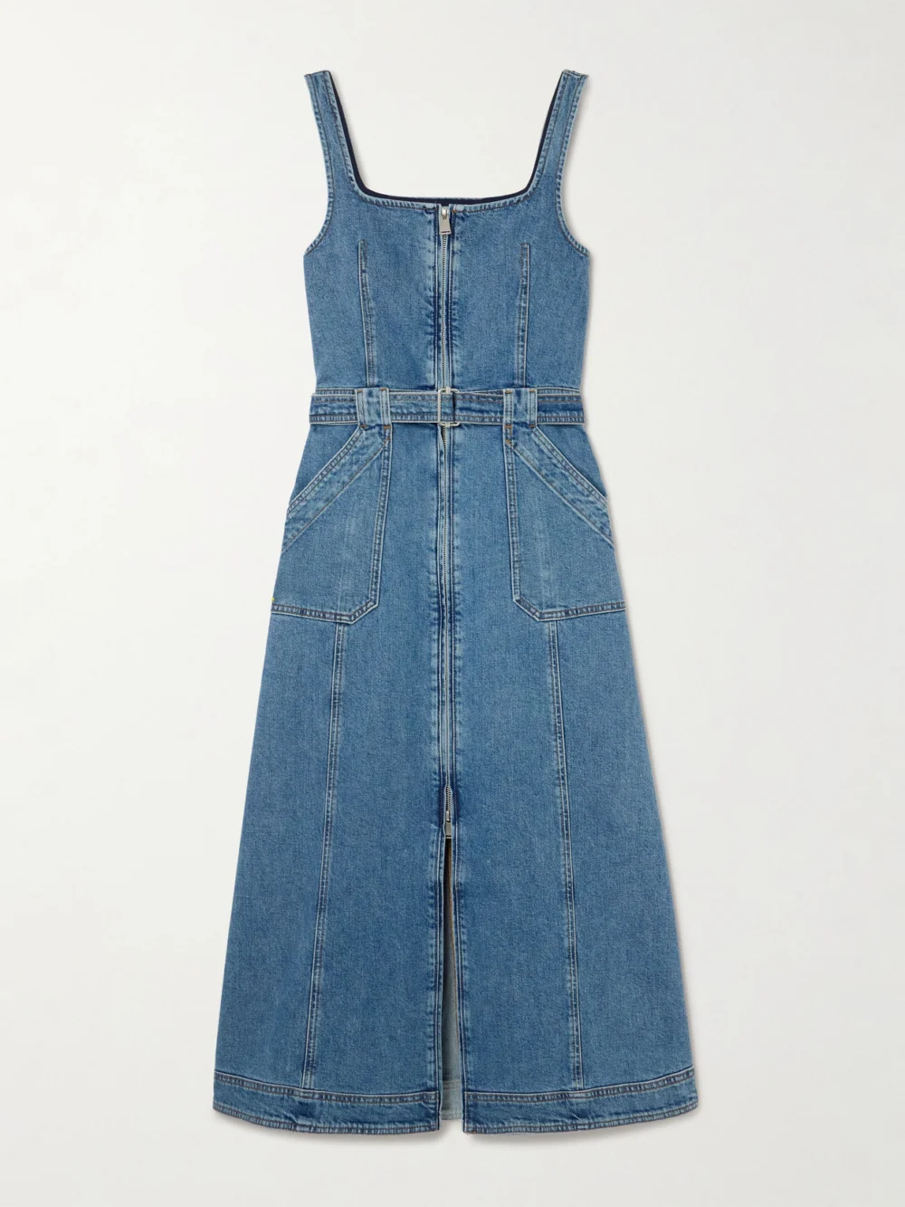 Simkhai Manson Belted Denim Midi Dress in mid denim
