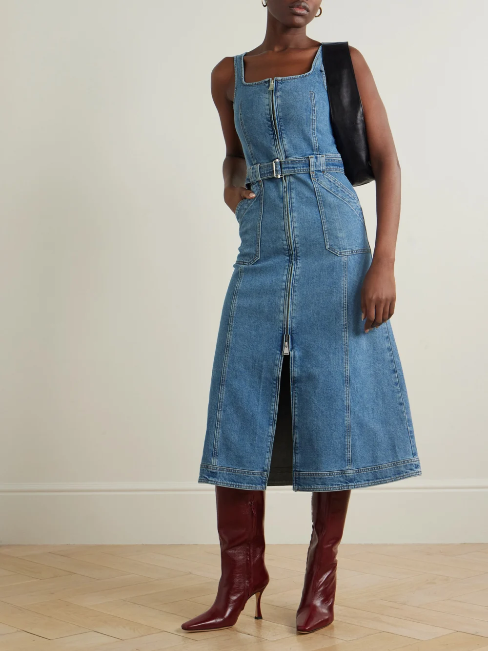 Simkhai Manson Belted Denim Midi Dress, worn by a model