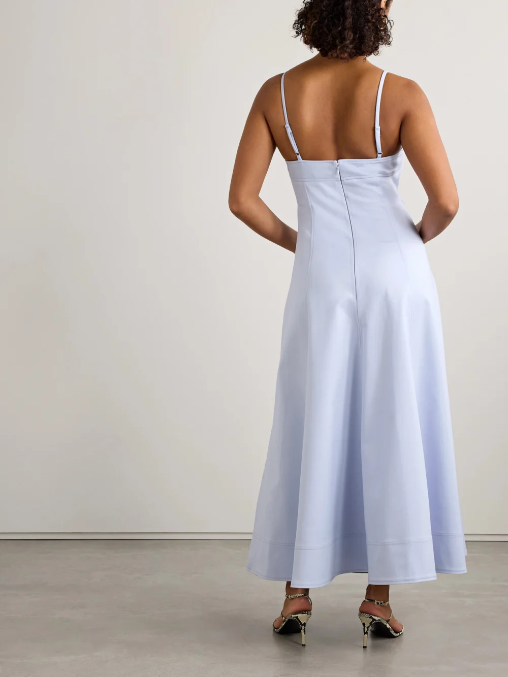 Back view of the Simkhai Marisol Paneled Cotton-blend Maxi Dress