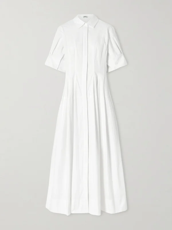 Simkhai Mollie Pleated Cotton-poplin Midi Shirt Dress