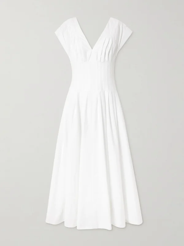 Simkhai Nina Pleated Cotton-blend Poplin Midi Dress