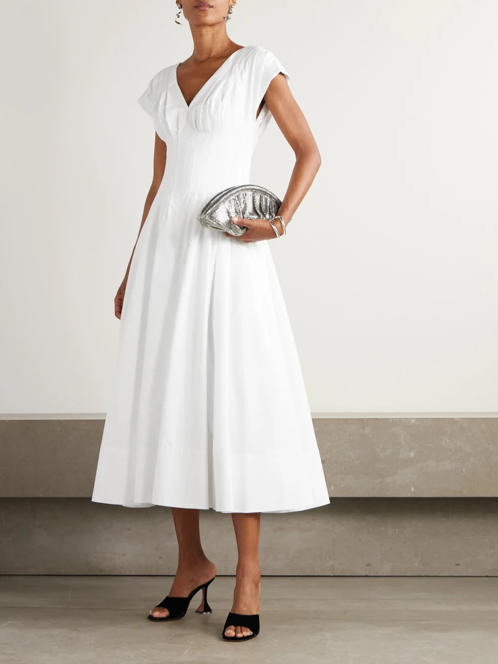 Simkhai Nina Pleated Cotton-blend Poplin Midi Dress, worn by a model