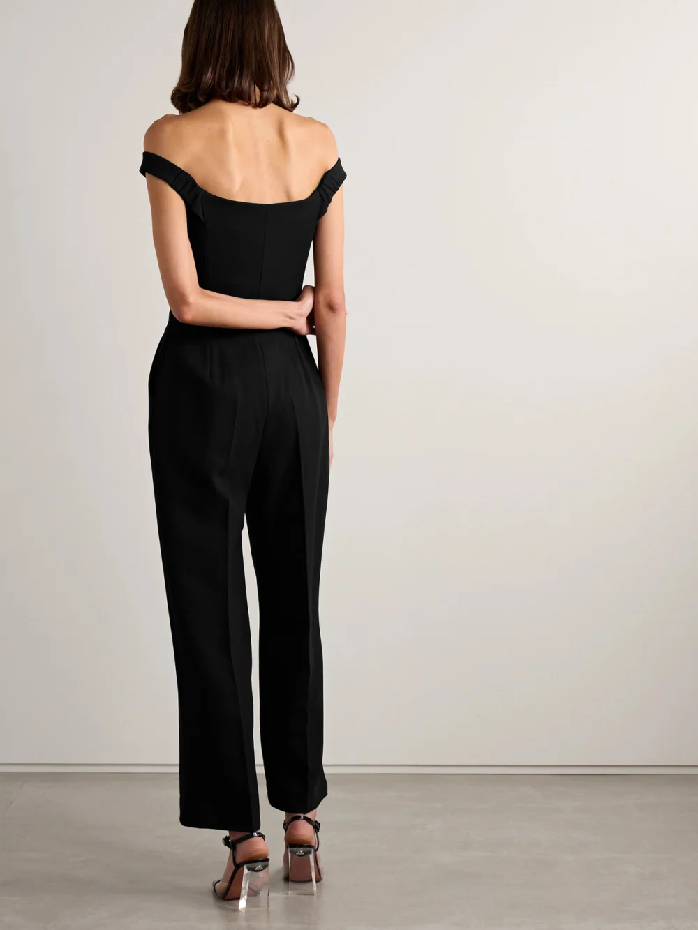 Back view of the Simkhai Rhodes Paneled Crepe Jumpsuit