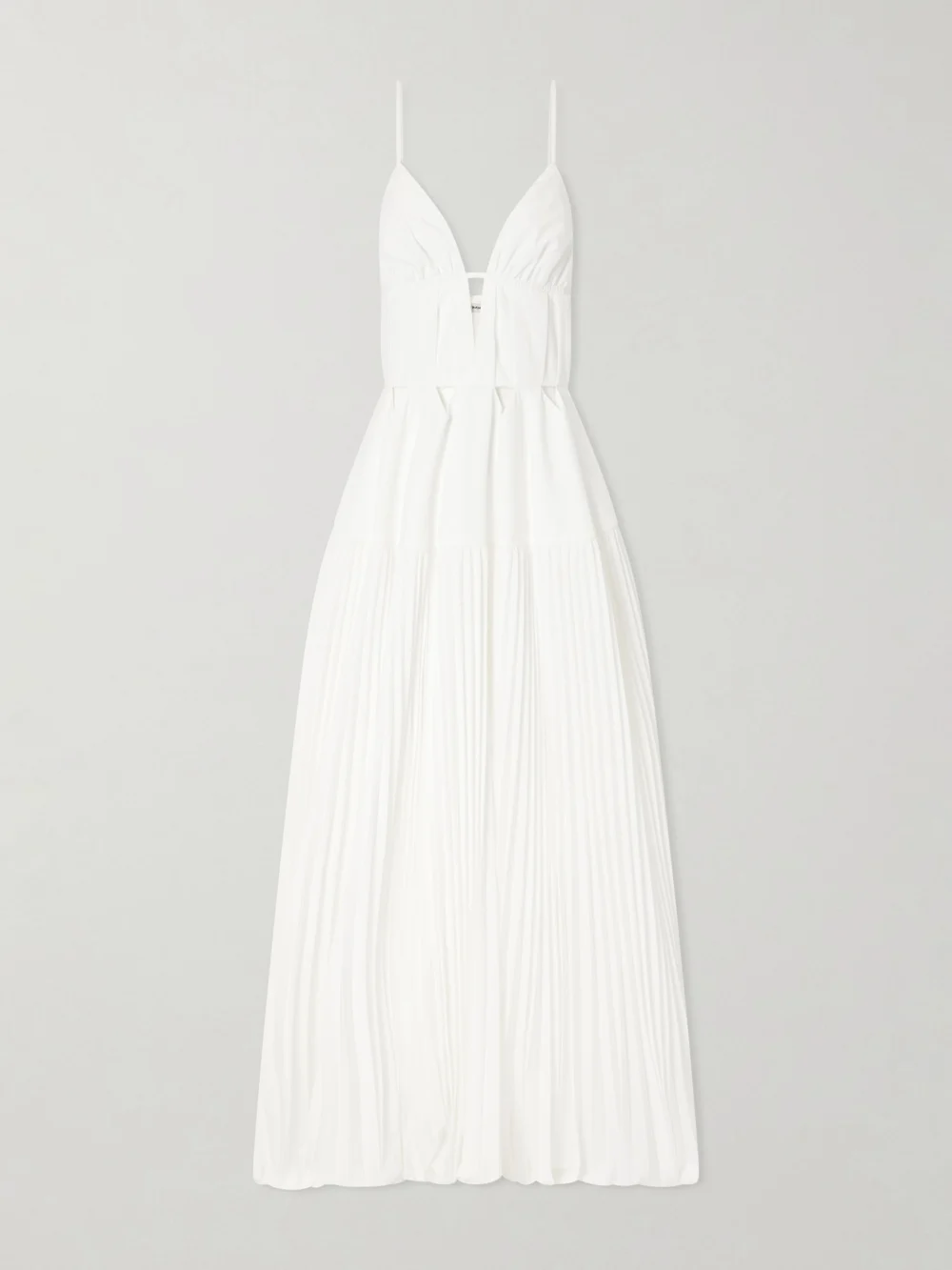 Simkhai Selene Cut-out Pleated Poplin Maxi Dress in white