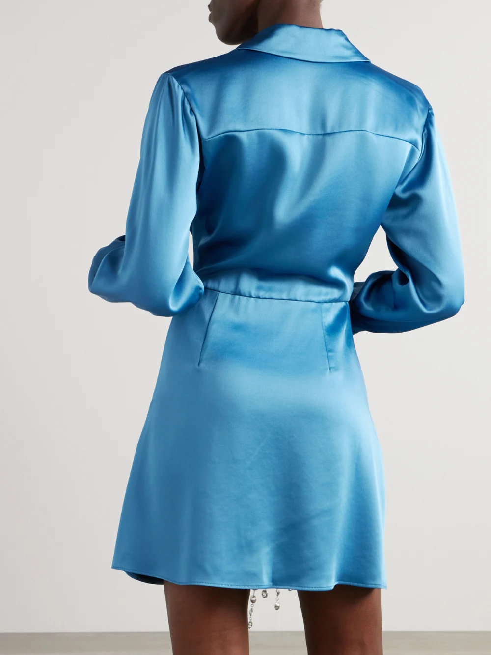 Back view of the Simkhai Talit Wrap-effect Draped Satin Mini Dress
