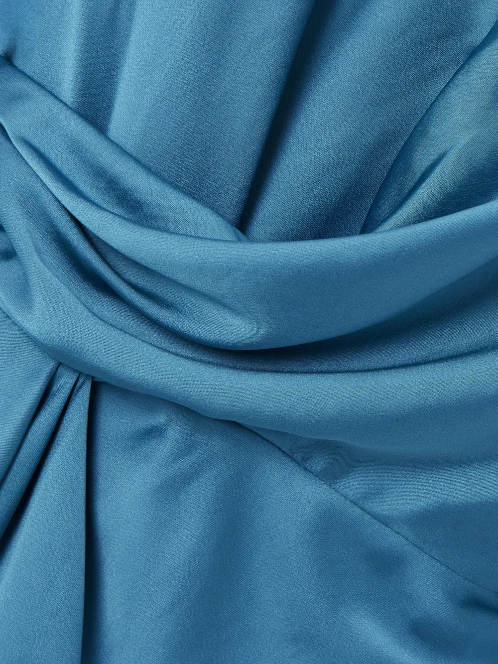 Close-up detail of the Simkhai Talit Wrap-effect Draped Satin Mini Dress