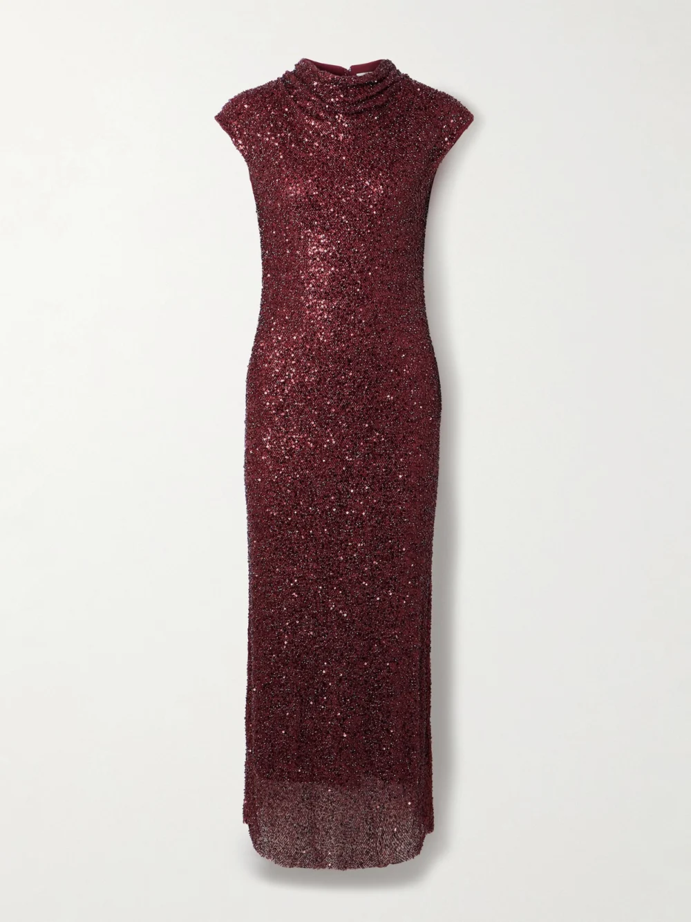 Simkhai Zaria Embellished Draped Mesh Midi Dress in burgundy