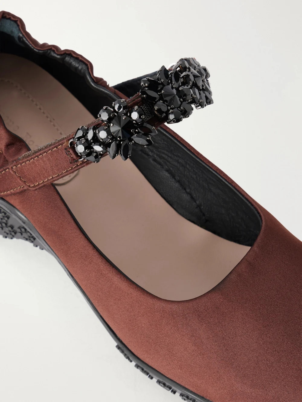 Close-up detail of the Simone Rocha Ballet Runner Crystal-embellished Satin Pumps