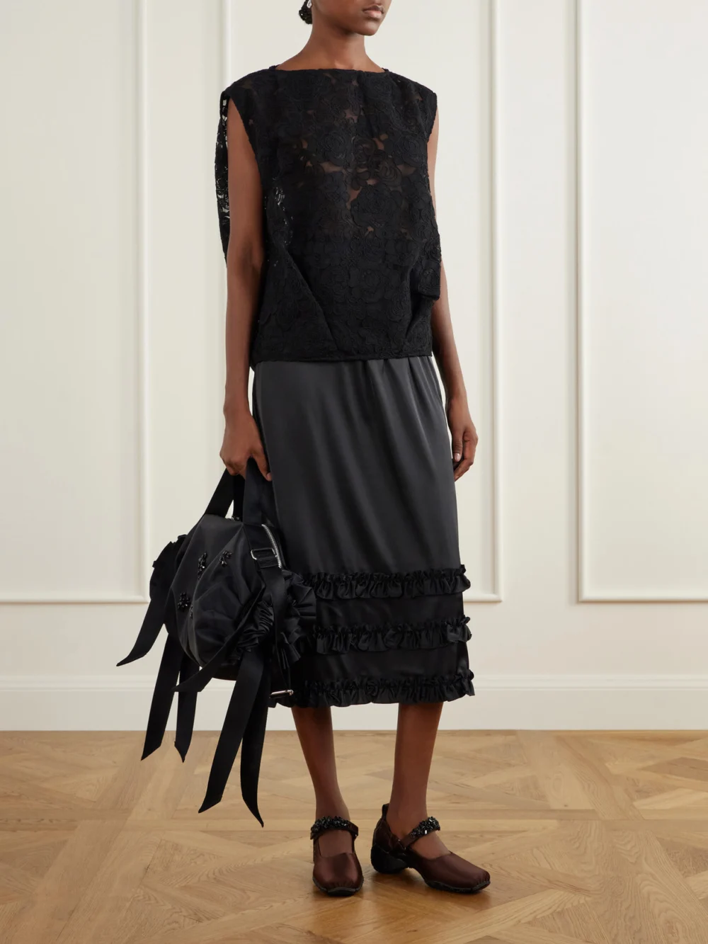 Simone Rocha Ballet Runner Crystal-embellished Satin Pumps, styled view