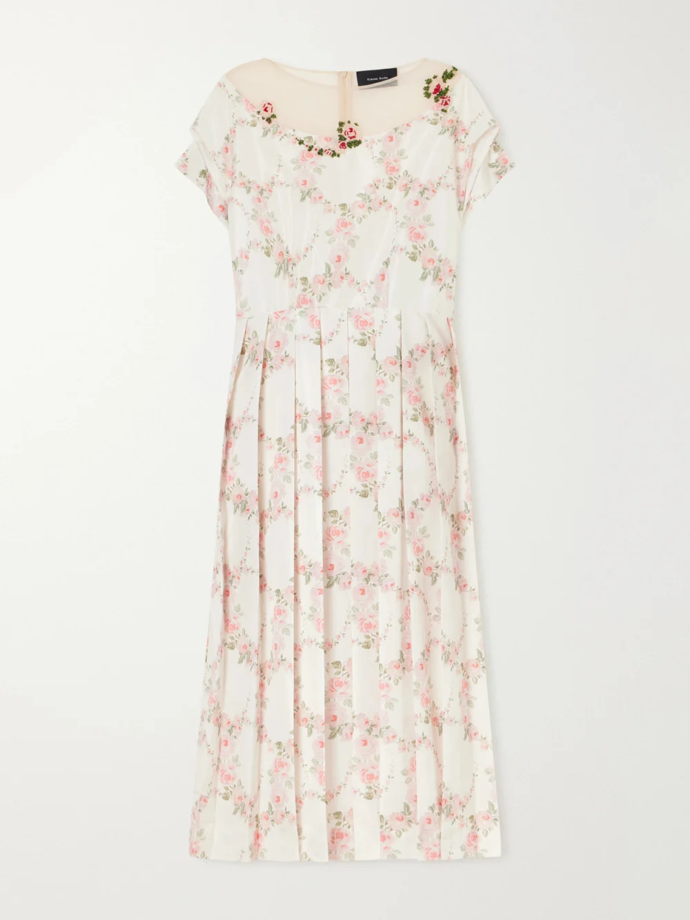 Simone Rocha Bead-embellished Pleated Floral-printed Taffeta Midi Dress in multi
