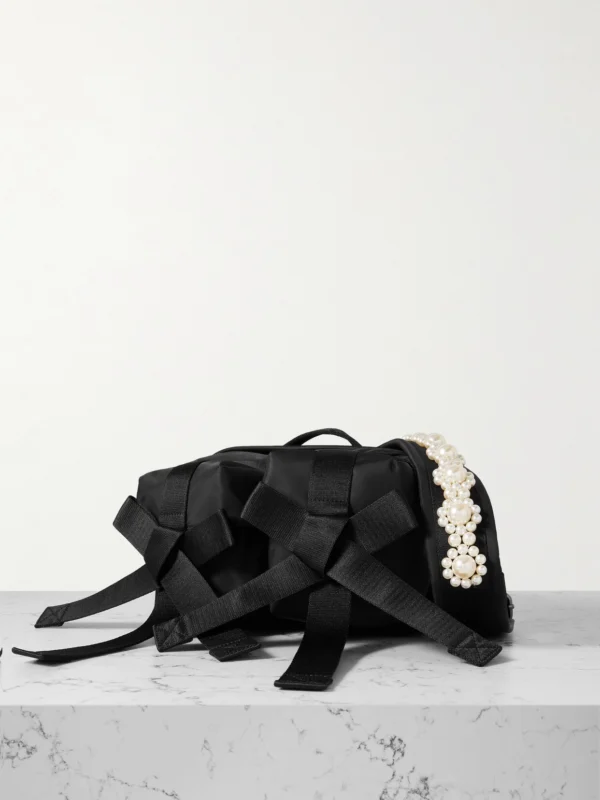 Simone Rocha Bow and Pearl-like Embellished Shell Belt Bag