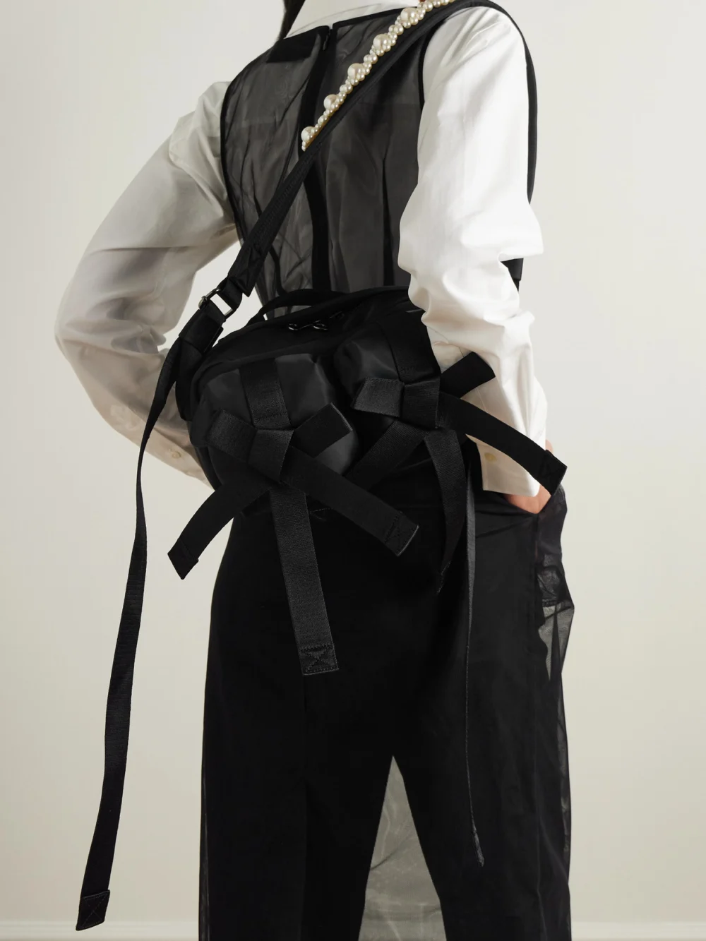 Simone Rocha Bow and Pearl-like Embellished Shell Belt Bag, styled view