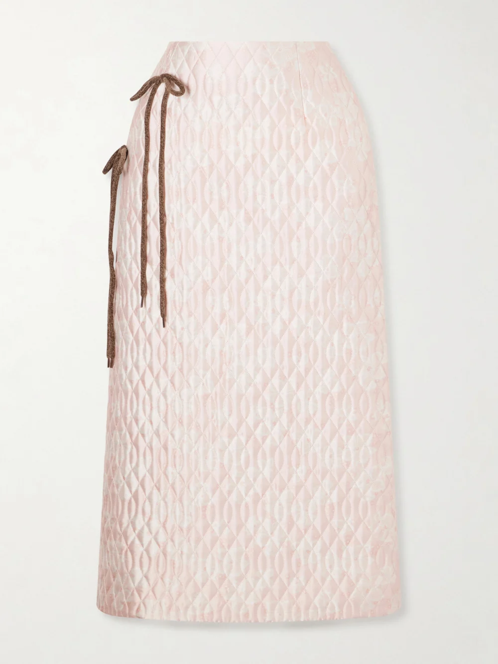 Simone Rocha Bow-detailed Chenille-trimmed Quilted Printed Satin Midi Skirt in pastel pink