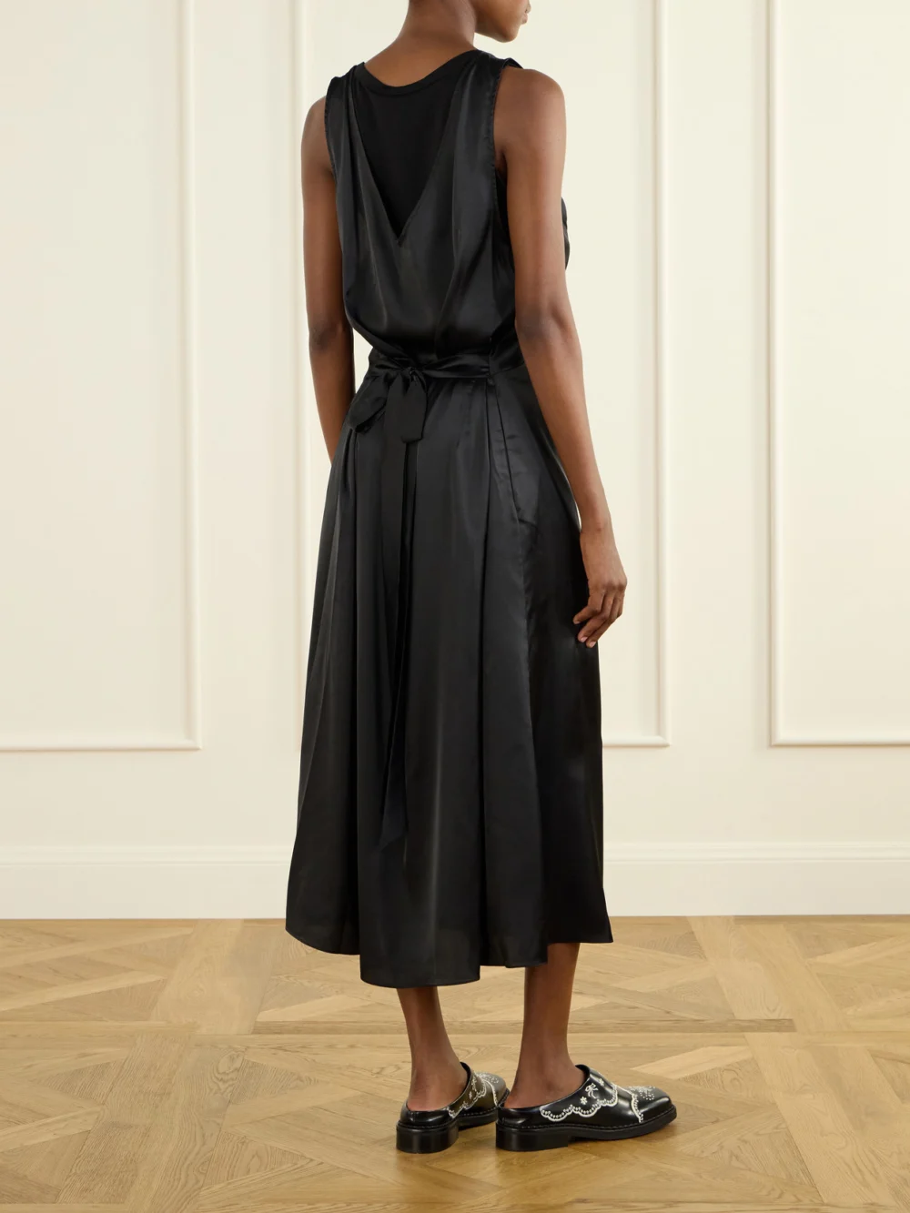 Back view of the Simone Rocha Bow-detailed Embroidered Satin Midi Dress