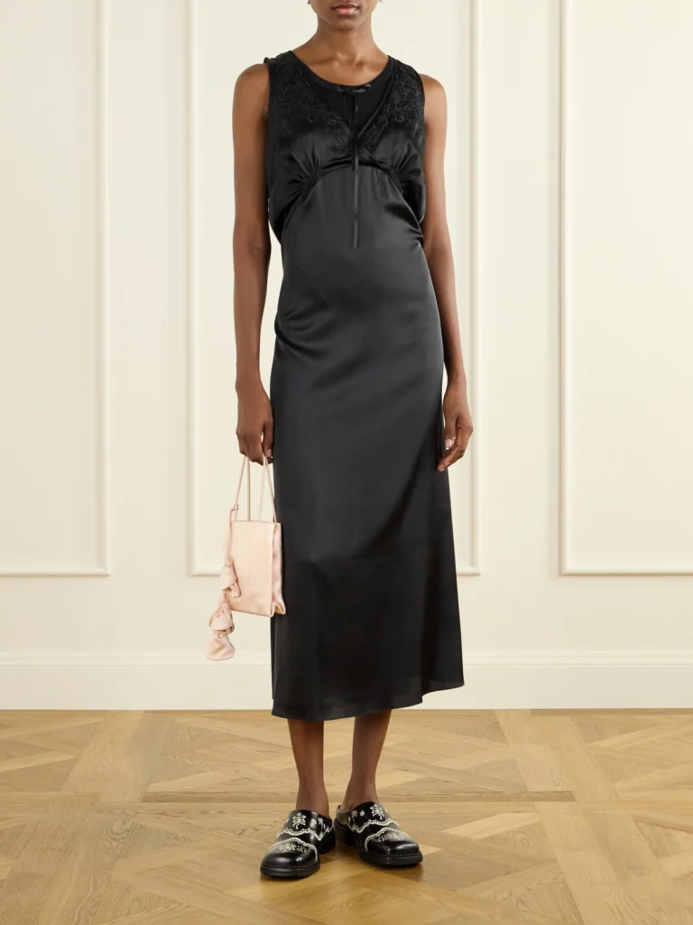 Simone Rocha Bow-detailed Embroidered Satin Midi Dress