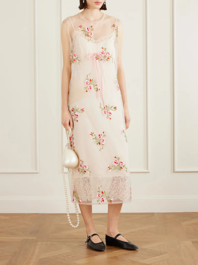 Simone Rocha Bow-embellished Embroidered Organza Midi Dress