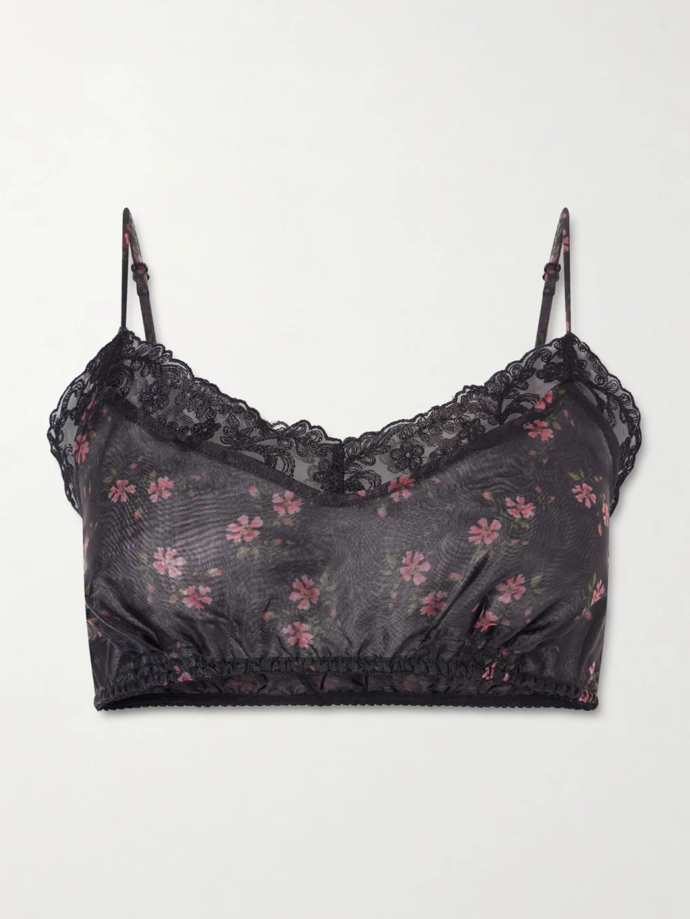 Simone Rocha Cropped Lace-trimmed Floral-print Organza Top in black