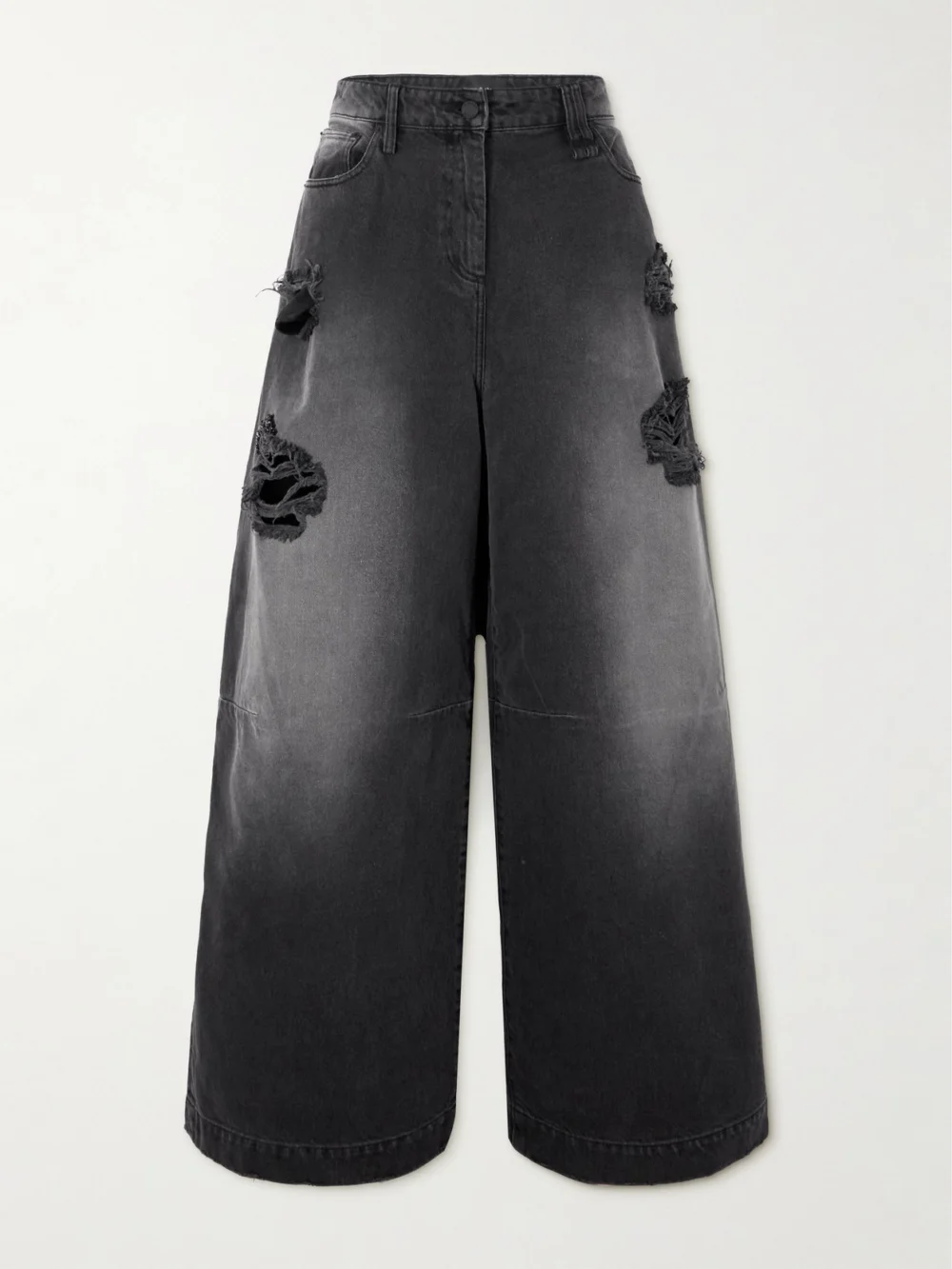 Simone Rocha Crystal-embellished Distressed Wide-leg Jeans in black