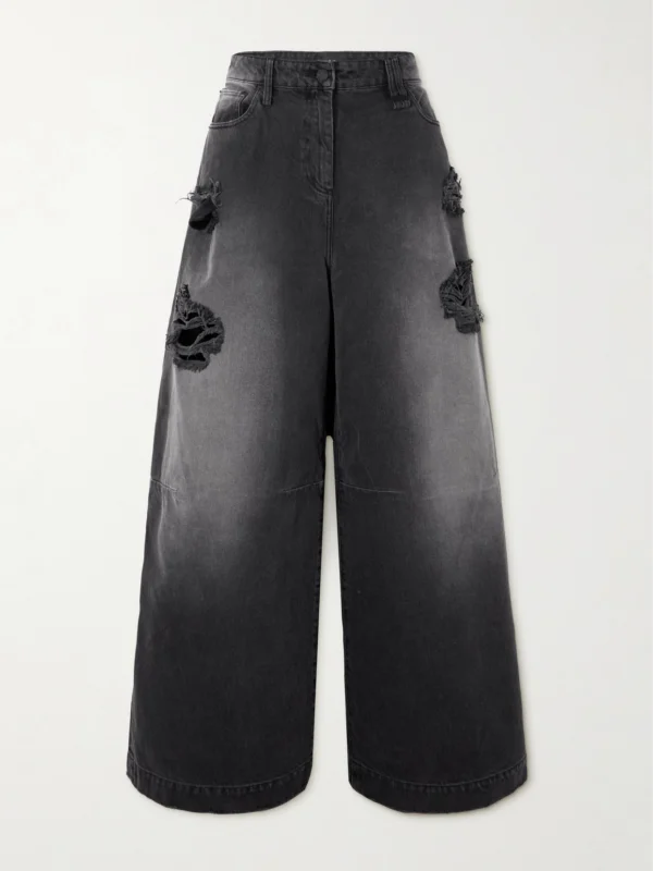 Simone Rocha Crystal-embellished Distressed Wide-leg Jeans