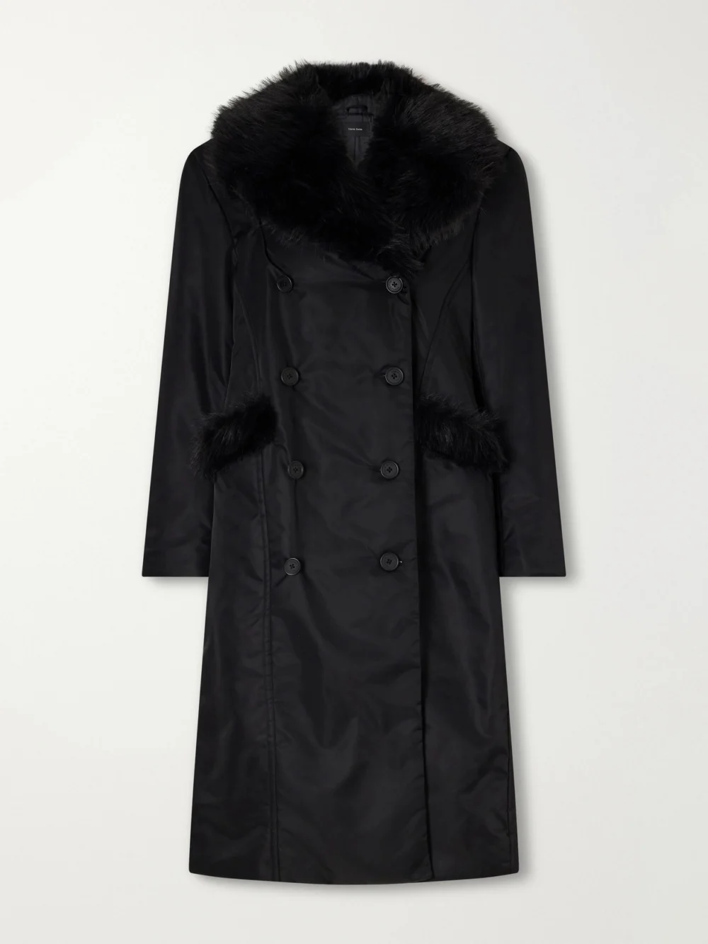 Simone Rocha Double-breasted Plush-trimmed Shell Coat in black