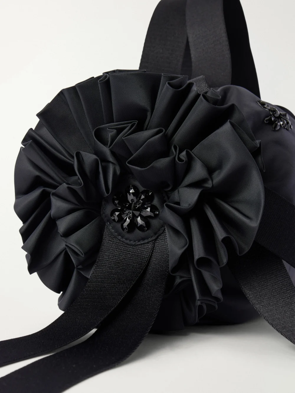 Close-up detail of the Simone Rocha Double Ribbon Rosette Crystal-embellished Satin Shoulder Bag