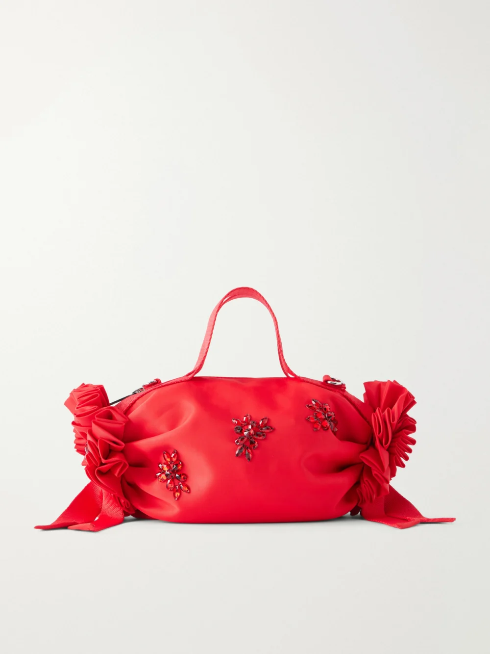 Simone Rocha Double Ribbon Rosette Crystal-embellished Satin Shoulder Bag in red