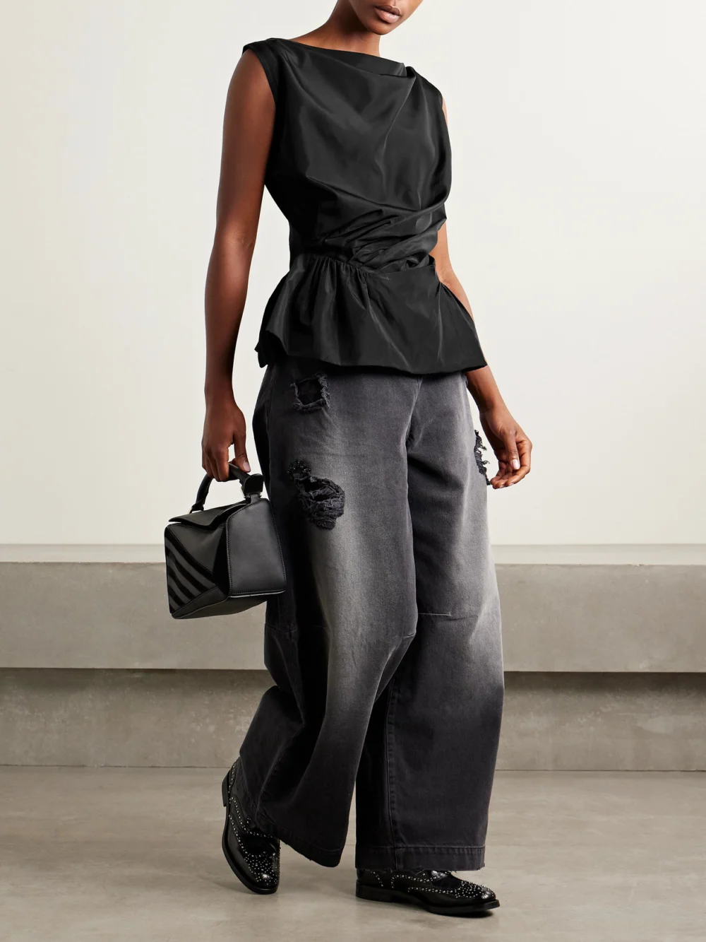 Simone Rocha Draped Taffeta Peplum Top, worn by a model