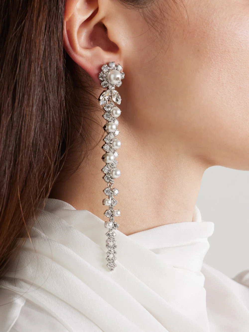 Simone Rocha Drip Silver-tone Crystal and Pearl-like Earrings, styled view