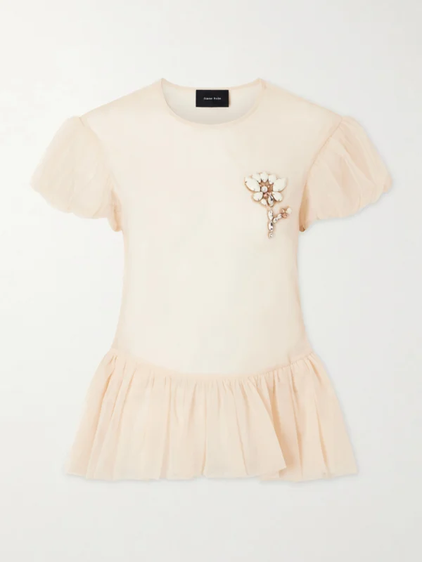 Simone Rocha Embellished Organza Peplum Blouse