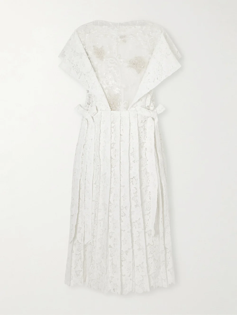 Simone Rocha Embellished Pleated Lace Midi Dress in white