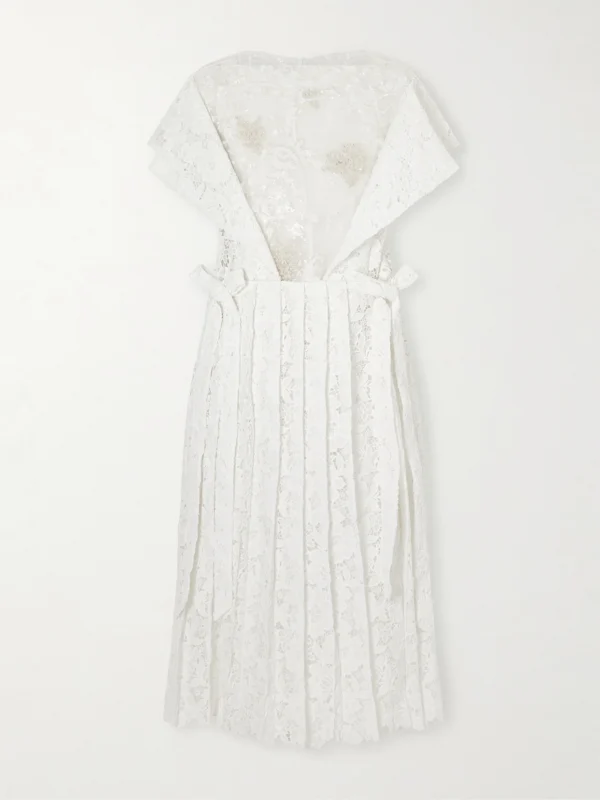 Simone Rocha Embellished Pleated Lace Midi Dress