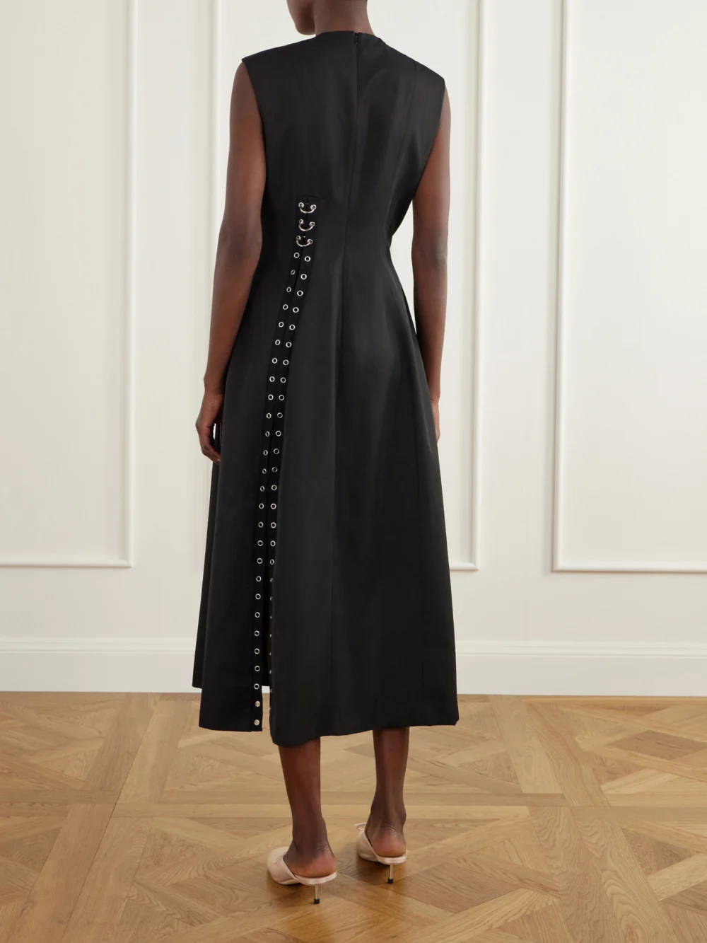 Back view of the Simone Rocha Embellished Twill Midi Dress