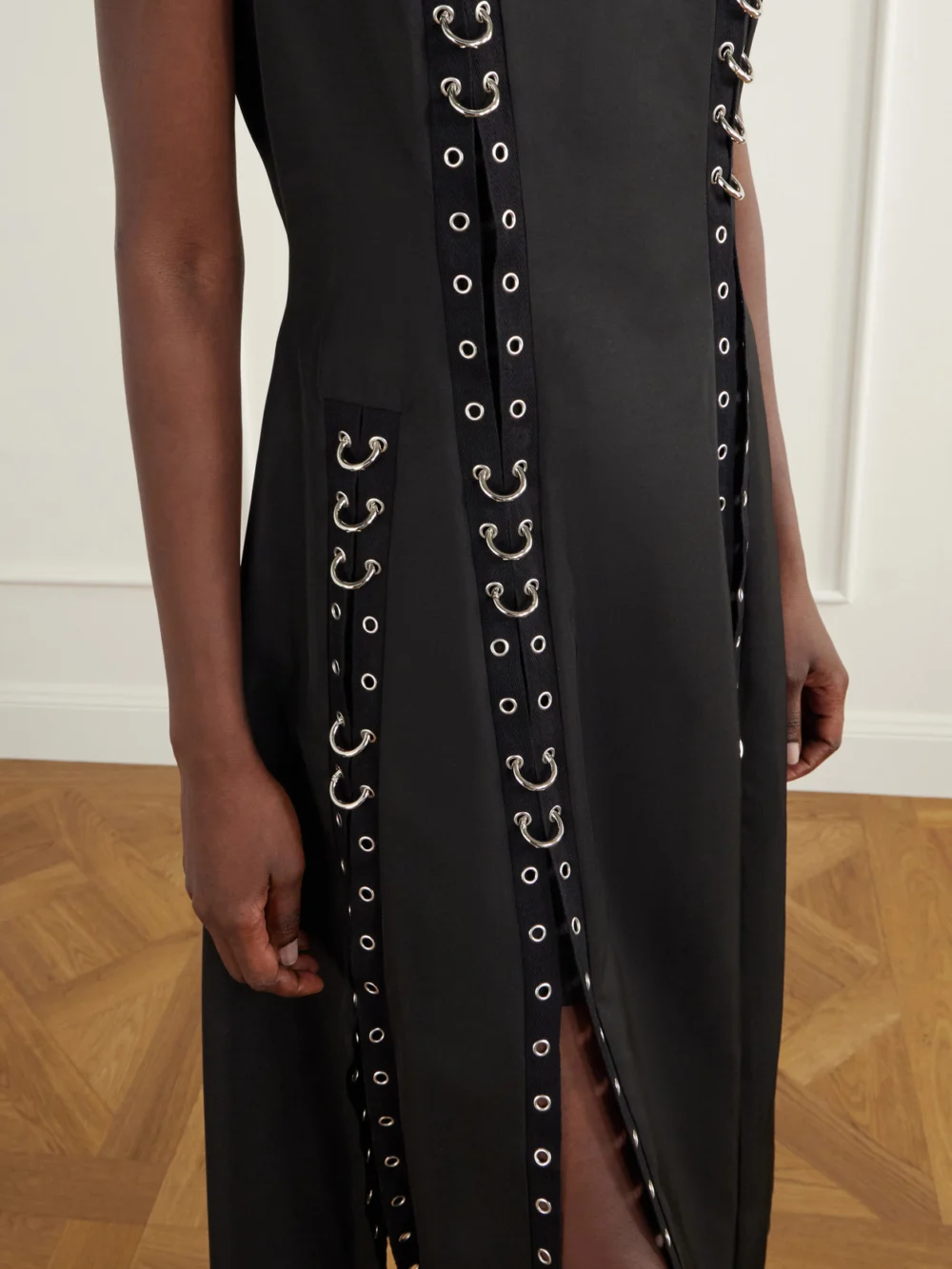 Close-up detail of the Simone Rocha Embellished Twill Midi Dress