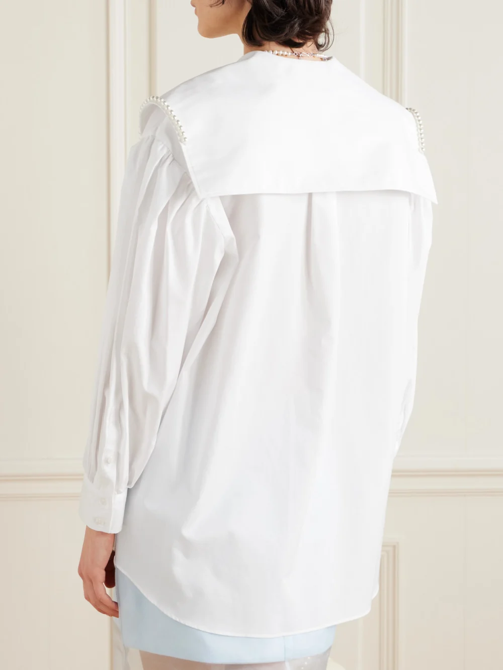 Back view of the Simone Rocha Faux Pearl-embellished Cotton-poplin Shirt