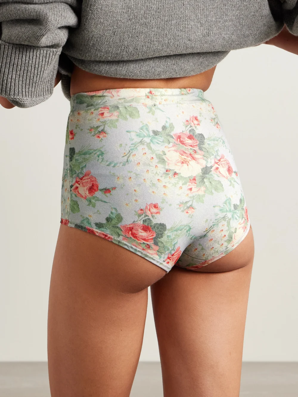 Back view of the Simone Rocha Floral-print Stretch-knit Shorts