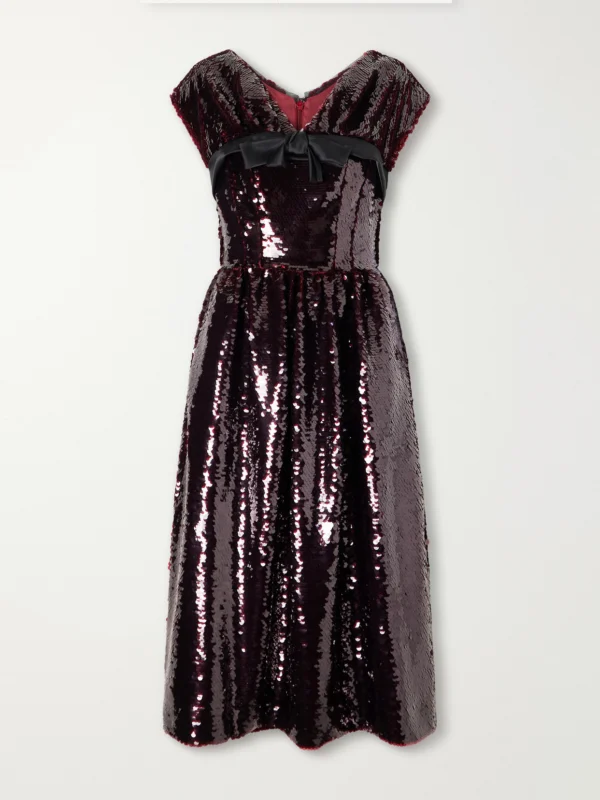 Simone Rocha Gathered Bow-detailed Sequined Midi Dress