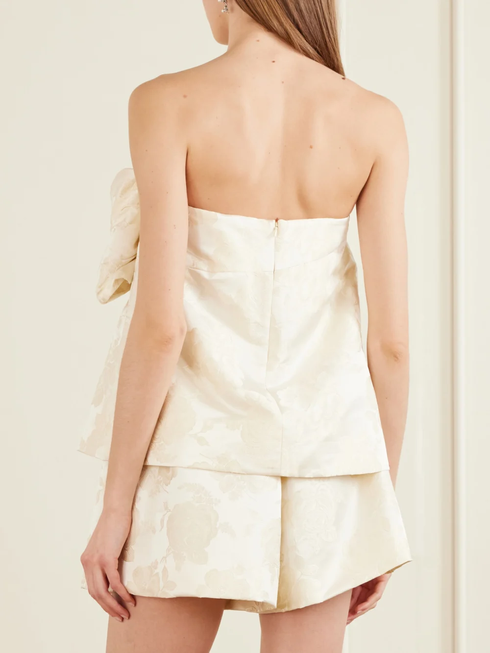 Back view of the Simone Rocha Gathered Flower Sash Satin Brocade Top