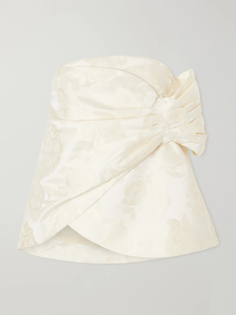 Simone Rocha Gathered Flower Sash Satin Brocade Top in cream