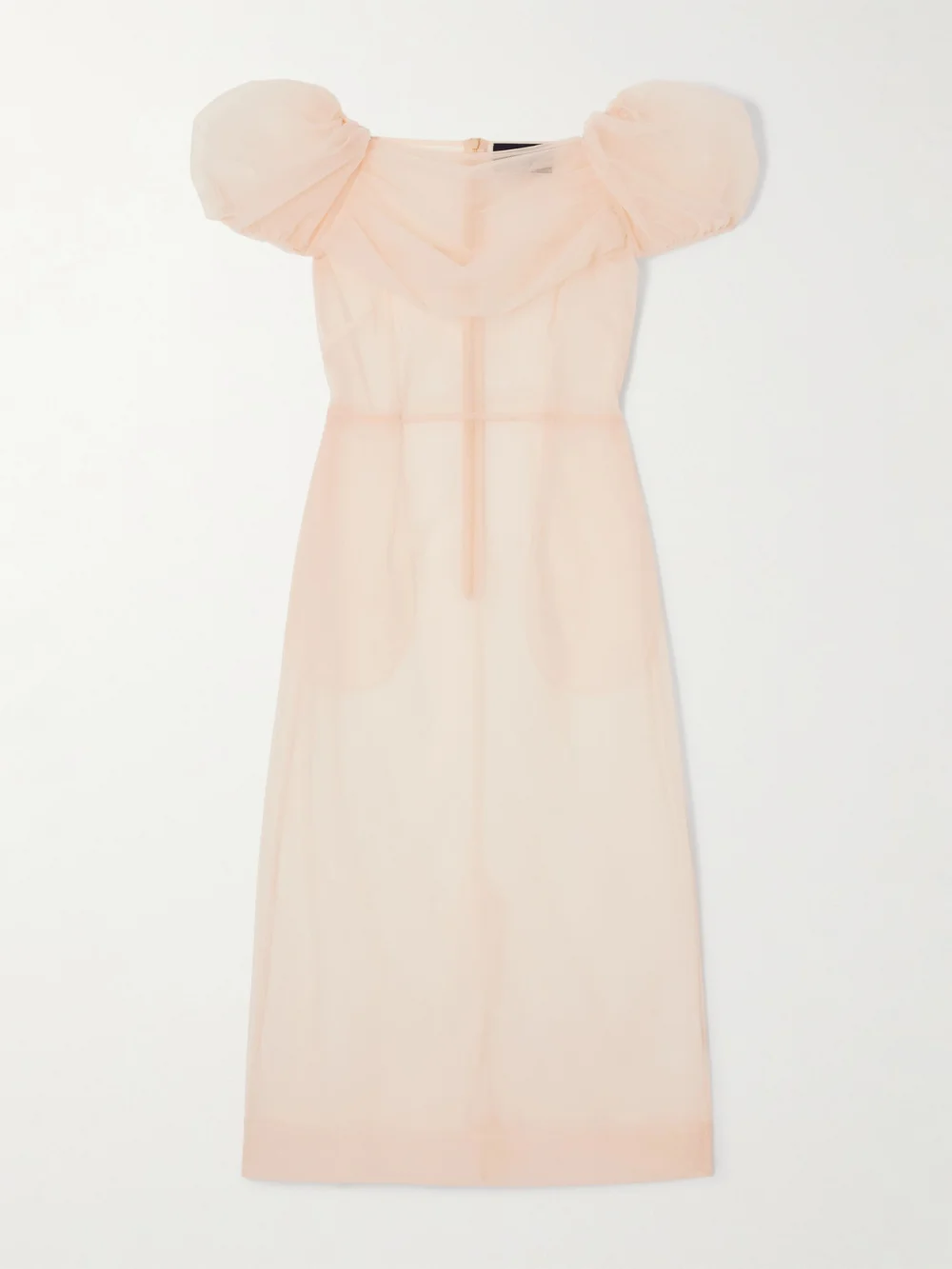 Simone Rocha Gathered Layered Tulle Midi Dress in beige