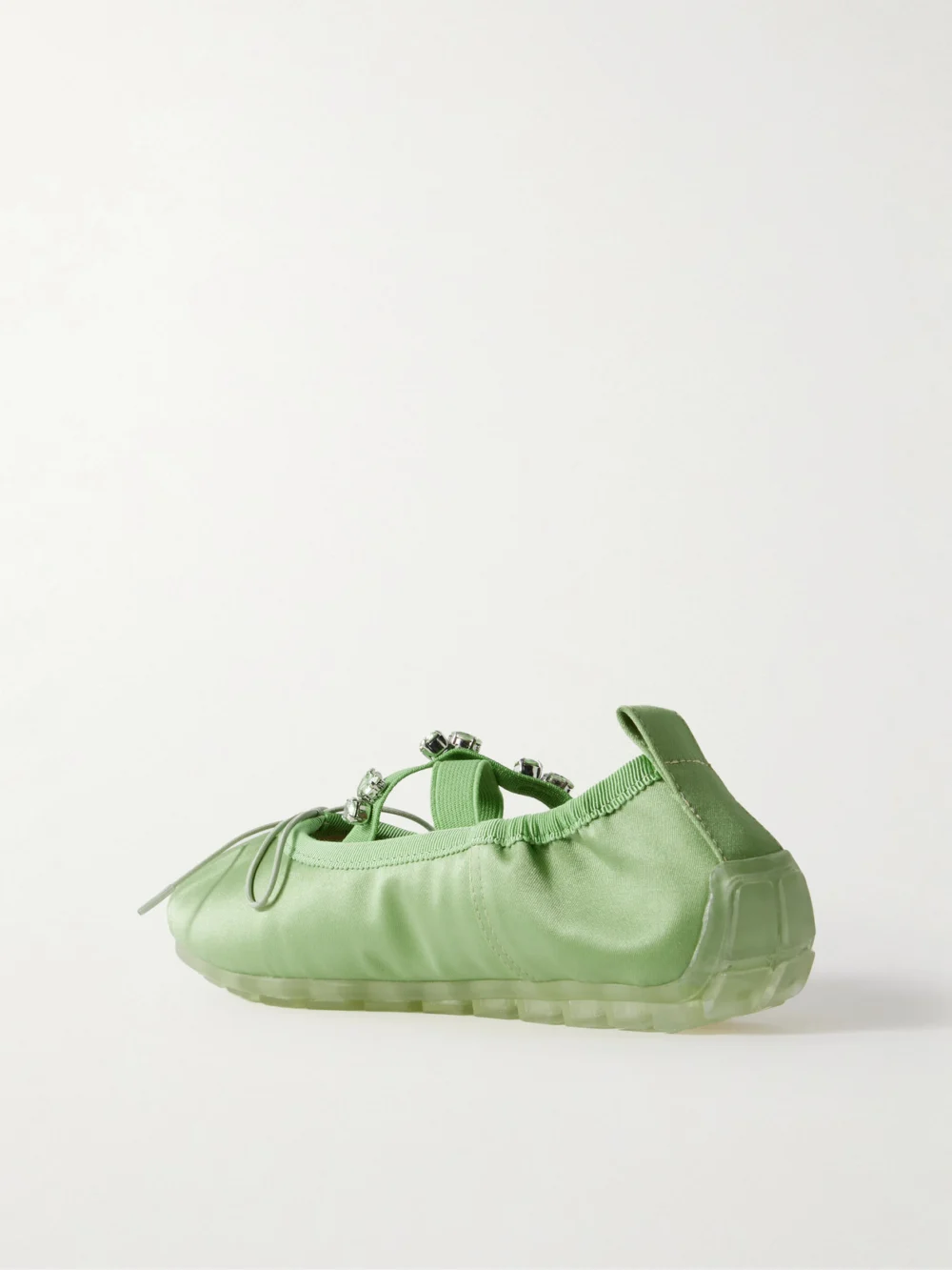 Back view of the Simone Rocha Grosgrain-trimmed Crystal-embellished Pleated Satin Ballet Flats