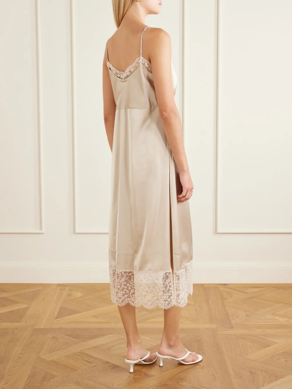 Back view of the Simone Rocha Lace-trimed Satin Midi Dress