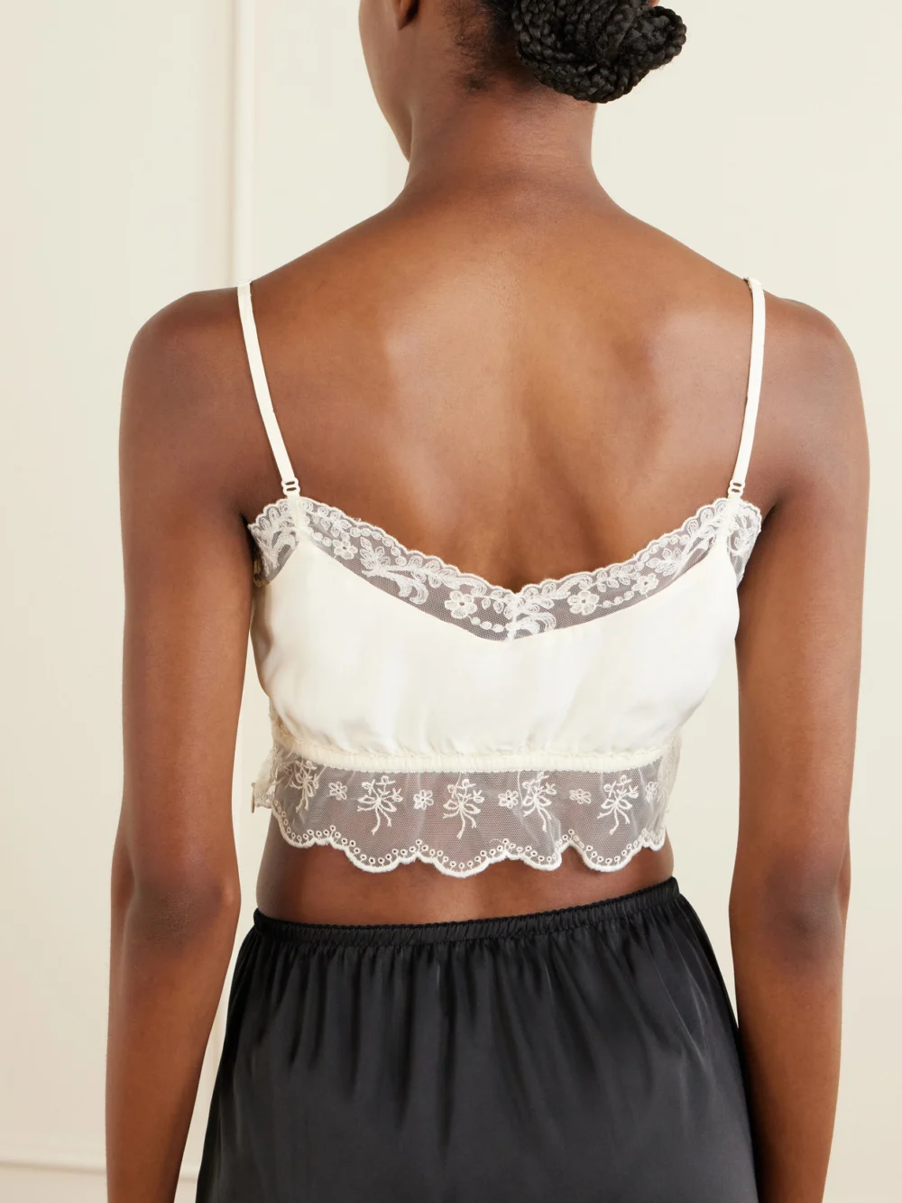 Back view of the Simone Rocha Lace-trimmed Crepe De Chine Bralette