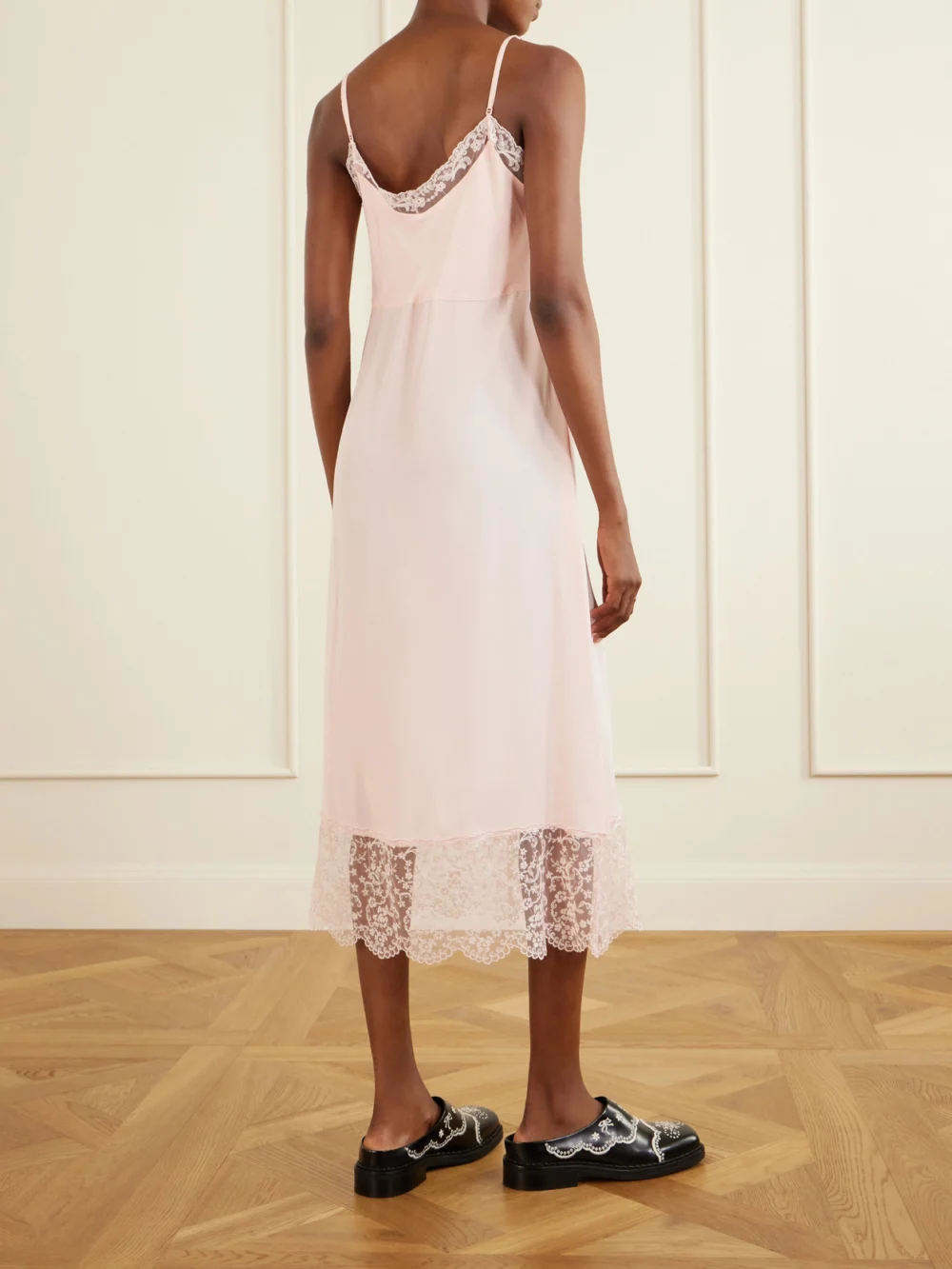 Back view of the Simone Rocha Lace-trimmed Crepe De Chine Midi Dress