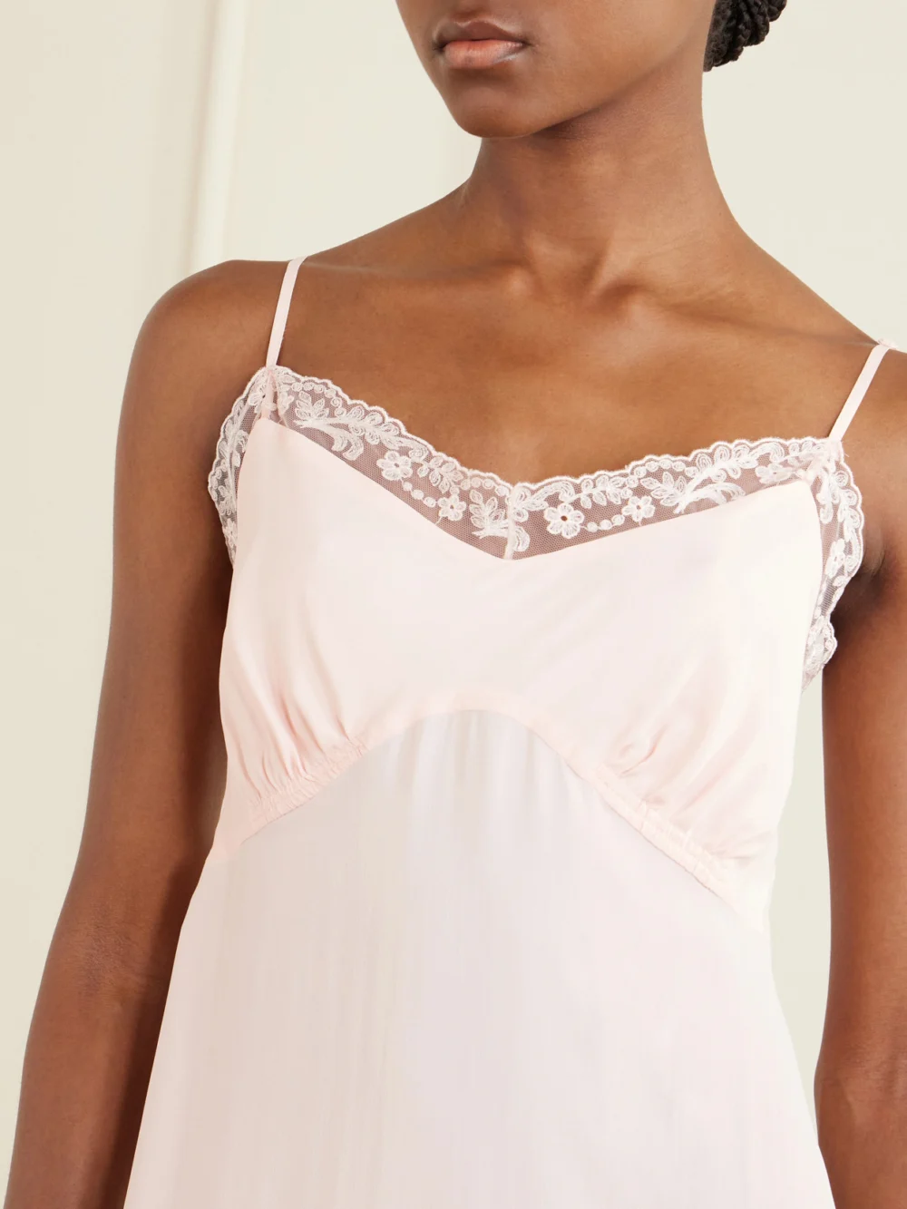 Close-up detail of the Simone Rocha Lace-trimmed Crepe De Chine Midi Dress