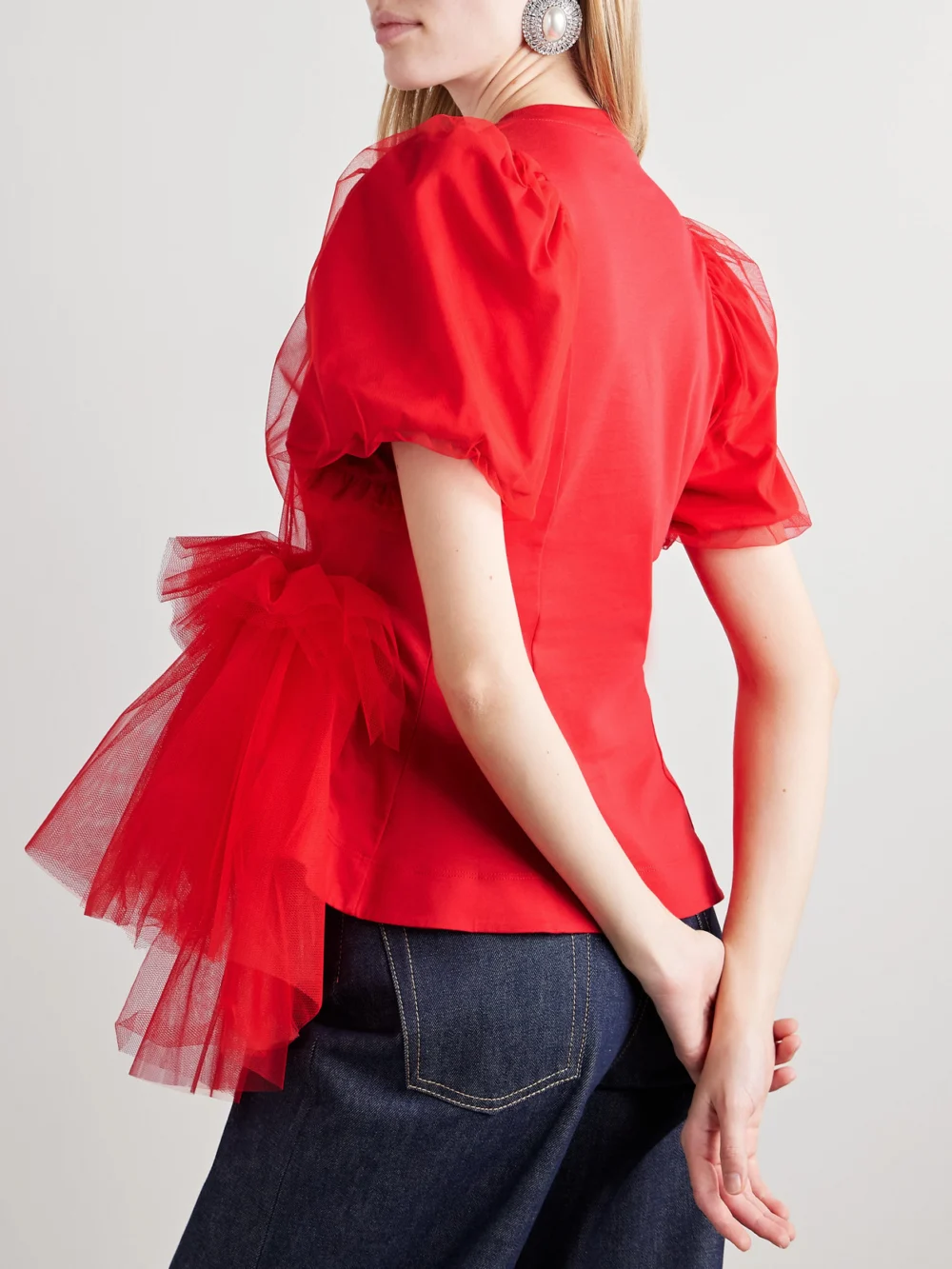 Back view of the Simone Rocha Layered Ruffled Cotton-jersey and Tulle T-shirt
