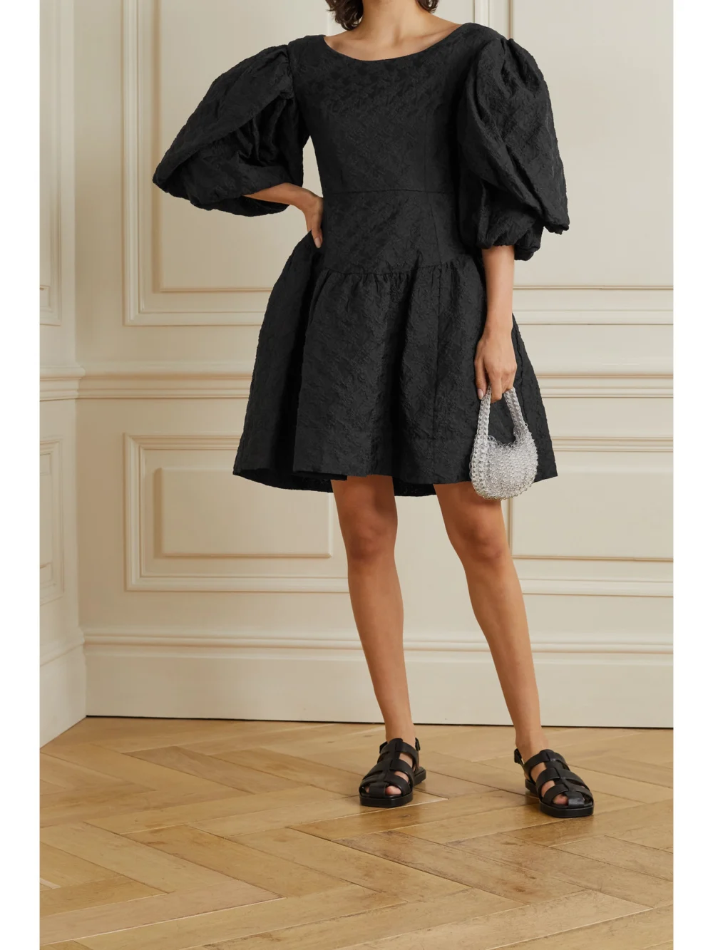 Simone Rocha Layered Tiered Cloqué Mini Dress, worn by a model