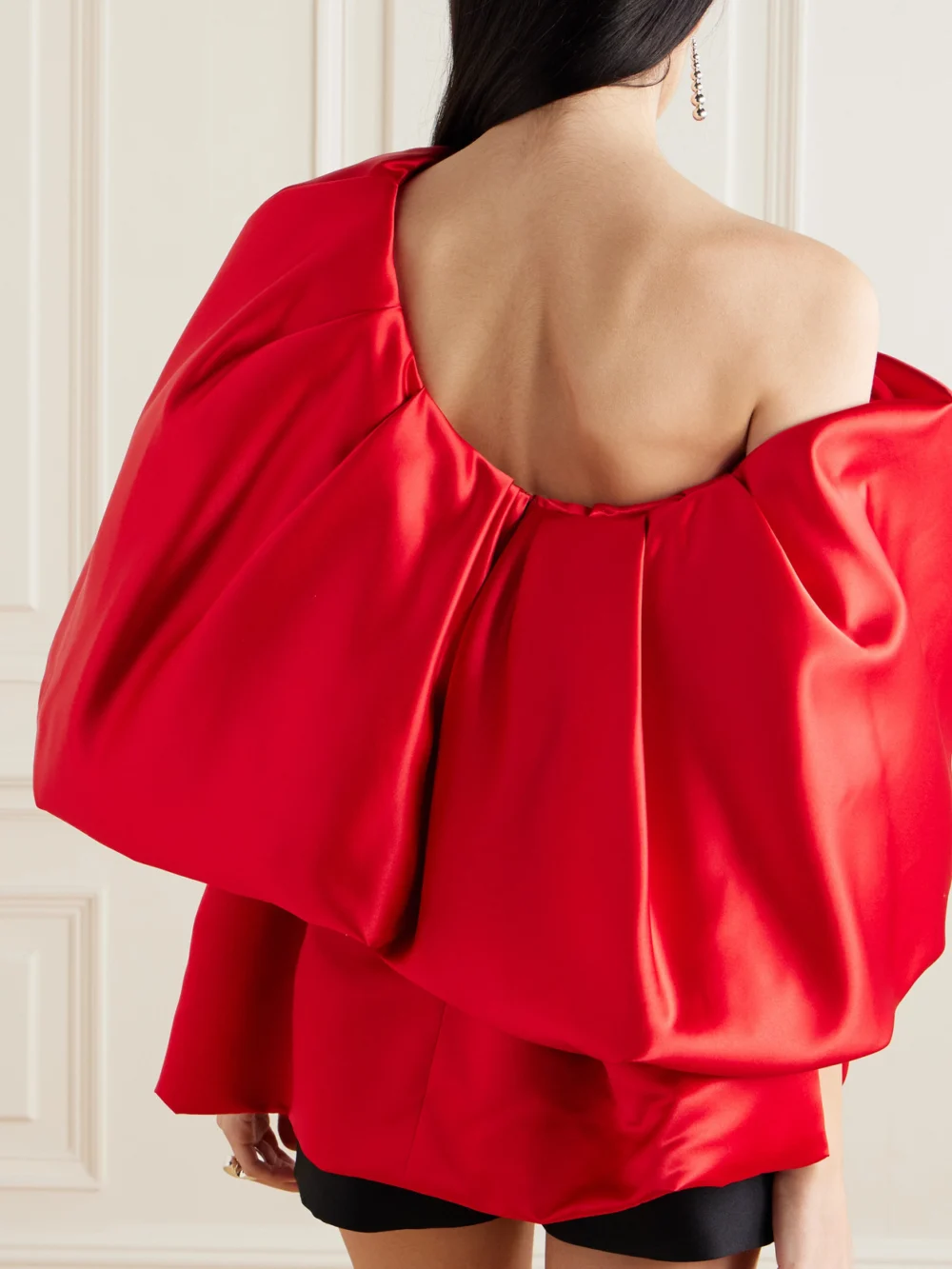 Back view of the Simone Rocha Off-the-shoulder Bow-embellished Satin Blouse