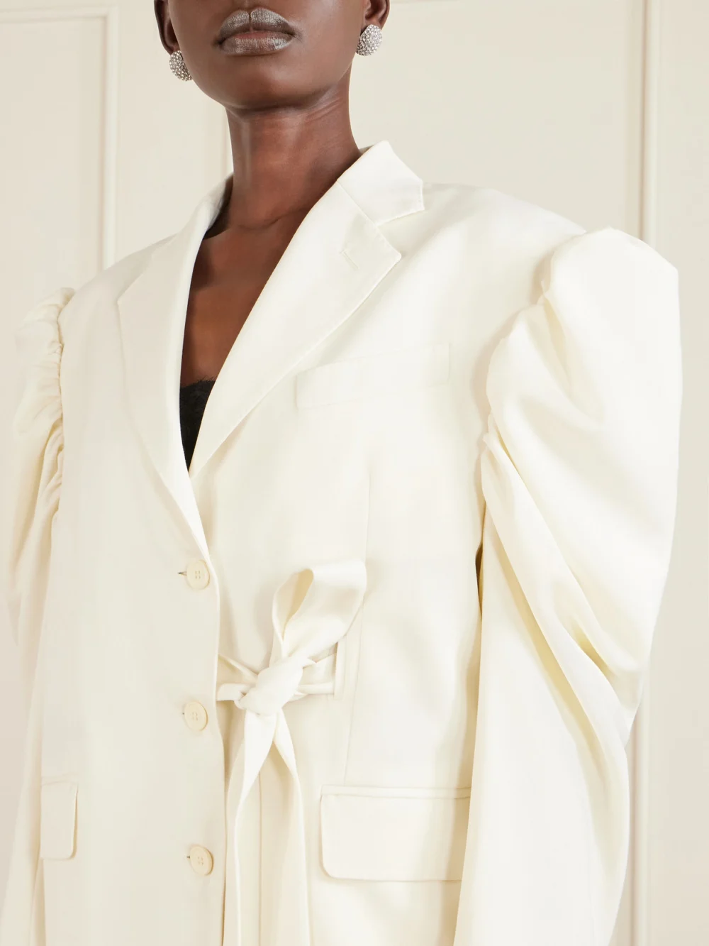 Close-up detail of the Simone Rocha Open-back Woven Blazer