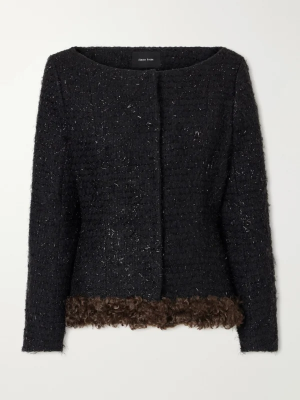 Simone Rocha Plush-trimmed Metallic Tweed Jacket